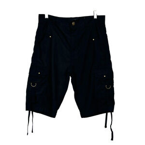 RESET Cargo Shorts Mens 30 Black Utility Drawstring Hem Cotton Polyester Casual